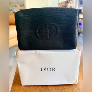 Dior Black Canvas Cosmetic Pouch with Silver Zipper SEALED NEW in Original Box